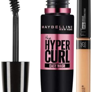 Maybelline New York Fit Me Concealer,25 Medium, 6.8ml & Maybelline New York Hypercurl Mascara Washable, Black, 9.2ml