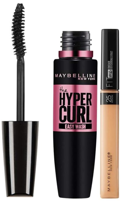 Maybelline New York Fit Me Concealer,25 Medium, 6.8ml & Maybelline New York Hypercurl Mascara Washable, Black, 9.2ml