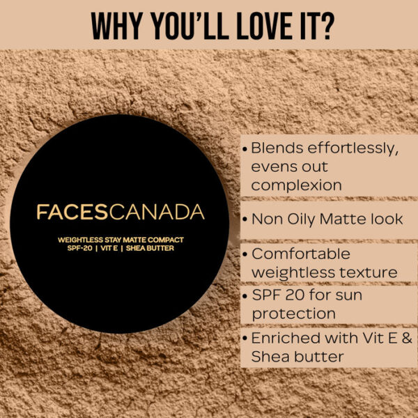 Faces Canada Weightless Stay Matte Compact SPF-20 Vitamin E & Shea Butter - Image 3
